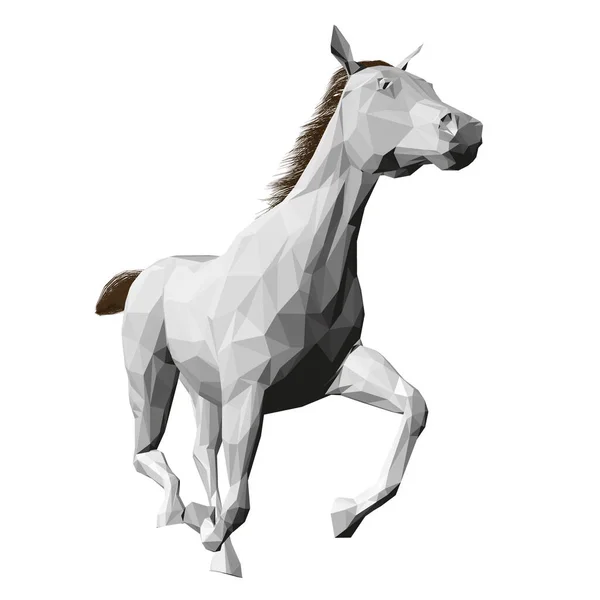 Model of low poly white galloping horse from isolated on white background. Front view. 3D. Vector illustration — Stock Vector