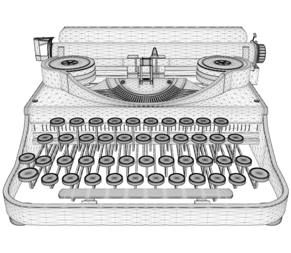 Wireframe of a vintage typewriter from black lines isolated on white background. Front view. 3D. Vector illustration — Stock Vector