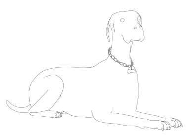 Beyaz arka planda izole edilmiş siyah çizgilerden yalancı bir köpeğin dolaşması. Vektör illüstrasyonu