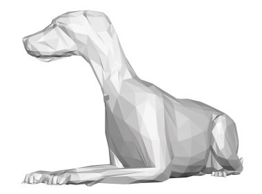 Beyaz arka planda izole edilmiş beyaz yalancı köpek modeli. Üç boyutlu. Vektör illüstrasyonu