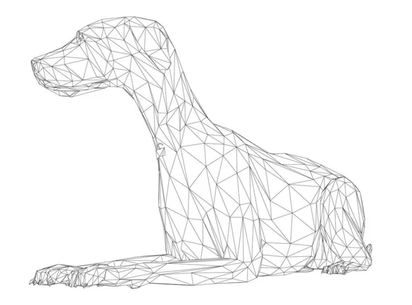 Cadre métallique d'un chien couché à partir de lignes noires isolées sur fond blanc. 3D. Illustration vectorielle — Image vectorielle