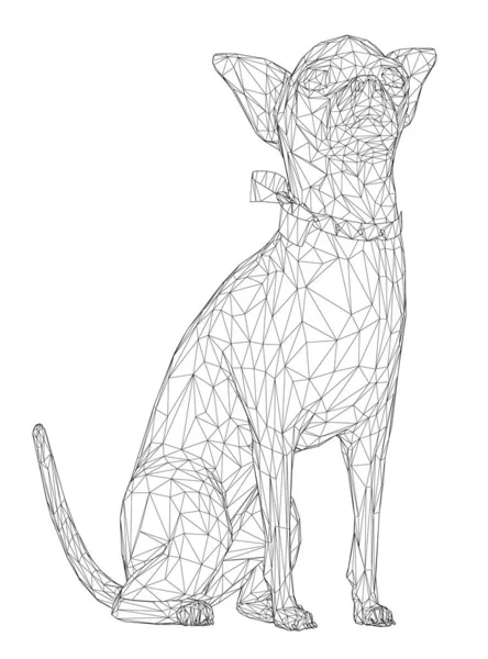 Cadre en fil de fer pour chien assis à partir de lignes noires isolées sur fond blanc. 3D. Illustration vectorielle — Image vectorielle