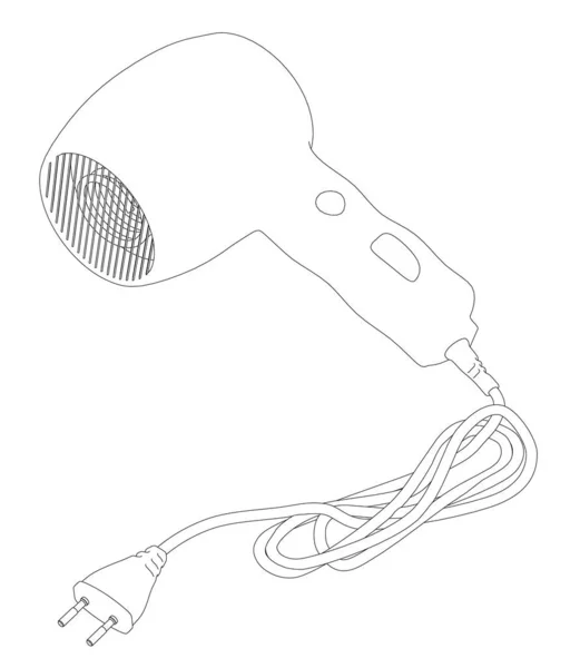 Kontur des Haartrockners zum Trocknen der Haare aus schwarzen Linien auf weißem Hintergrund isoliert. Vektorillustration — Stockvektor