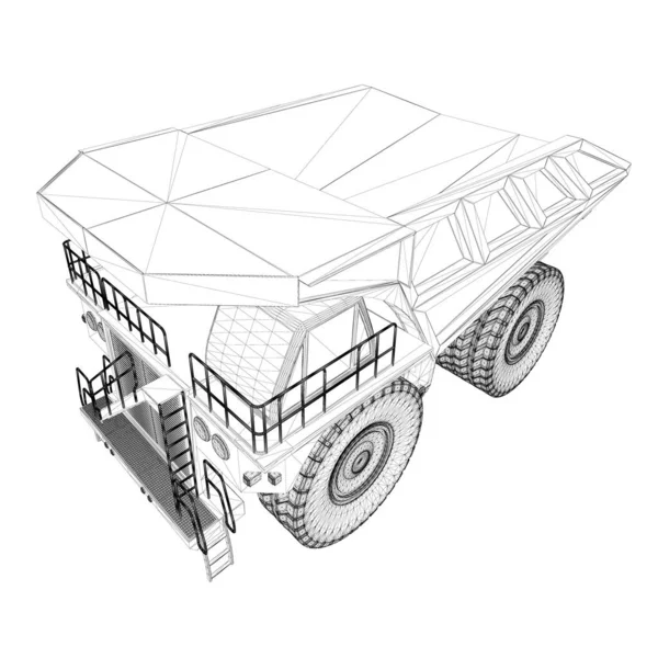 Contour de camion de vidange à partir de lignes noires isolées sur fond blanc. Vue en perspective. 3D. Illustration vectorielle — Image vectorielle