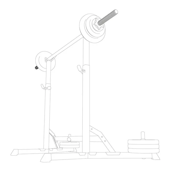 El contorno de la barra sobre el mostrador de la sentadilla de las líneas negras aisladas sobre el fondo blanco. Perspectiva. Ilustración vectorial — Archivo Imágenes Vectoriales