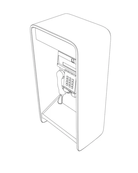 Outline of a booth with a street phone from black lines isolated on a white background. Isometric view. Vector illustration — Stock Vector