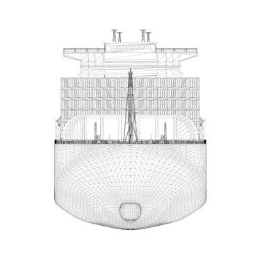 Beyaz arka planda siyah çizgilerden izole edilmiş büyük gemi telleri. Ön manzara. Üç boyutlu. Vektör illüstrasyonu