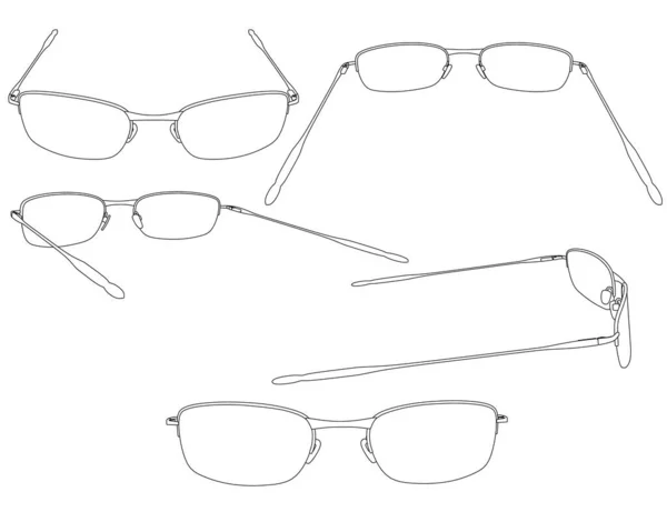 A set with the contours of the laid out glasses in different positions from black lines, Isolated on a white background. Vector illustration — Stock Vector