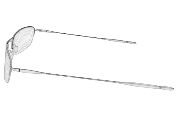 Estructura de gafas de líneas negras aisladas sobre fondo blanco. Vista lateral. 3D. Ilustración vectorial — Archivo Imágenes Vectoriales