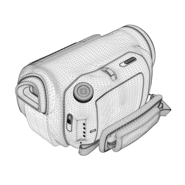 Telaio metallico della videocamera domestica manuale da linee nere isolate su sfondo bianco. Videocamera digitale retro. Vista isometrica. 3D. Illustrazione vettoriale — Vettoriale Stock