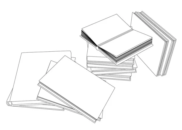 Beyaz arka planda izole edilmiş siyah çizgilerden bir yığın kitap. Vektör illüstrasyonu — Stok Vektör