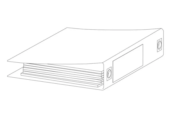 Contorno de la carpeta de la oficina con documentos de líneas negras aisladas sobre fondo blanco. Perspectiva. Ilustración vectorial — Vector de stock