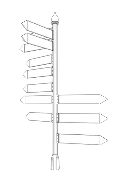 Esboço de um pilar com muitas direções do movimento de linhas pretas, isoladas em um fundo branco. Vista prospectiva. Ilustração vetorial — Vetor de Stock