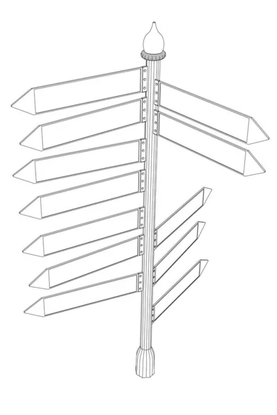 Esquema de un pilar con muchas direcciones de movimiento de líneas negras, aislado sobre un fondo blanco. Perspectiva. Ilustración vectorial — Archivo Imágenes Vectoriales