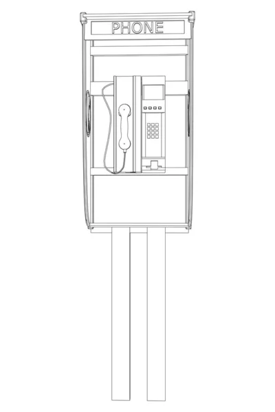 Esboço de uma bota de telefone de rua de linhas pretas isoladas em um contexto branco. Vista frontal. Ilustração vetorial — Vetor de Stock