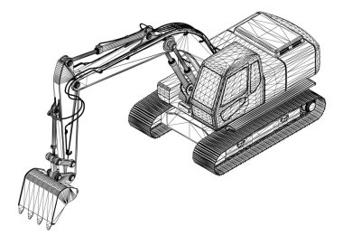Beyaz arka planda siyah çizgilerden izole edilmiş kazıcı teli. Isome Manzarası. Üç boyutlu. Vektör illüstrasyonu