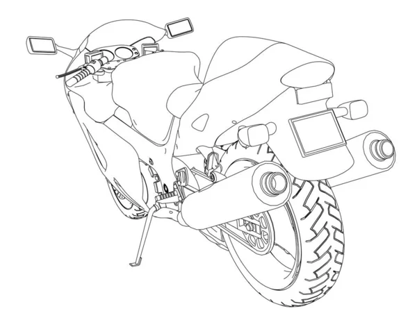 Contorno di una moto sportiva dalle linee nere isolate su fondo bianco. Vista prospettica. Illustrazione vettoriale — Vettoriale Stock