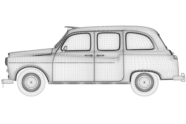 复古汽车的线框,从黑色线隔离在白色背景上.侧视图。3D 。矢量说明 — 图库矢量图片