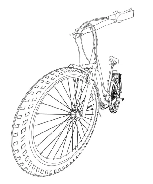 Czarny szczegółowy zarys roweru izolowany na białym tle. Perspektywny pogląd. 3D. Ilustracja wektora — Wektor stockowy
