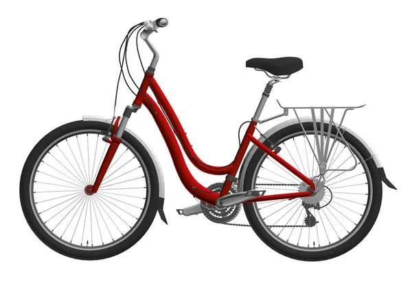 Bicicleta roja detallada aislada sobre fondo blanco. Vista lateral. 3D. Ilustración vectorial — Vector de stock
