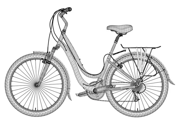 Wireframe bicicleta detalhada a partir de linhas pretas isoladas no fundo branco. Vista lateral. 3D. Ilustração vetorial Ilustração De Bancos De Imagens