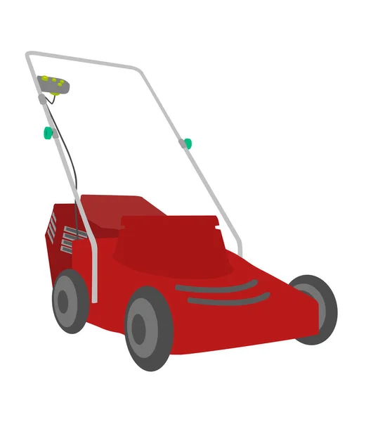 Red lawn mower isolated on white background. Flat style. Perspective view. Vector illustration — Archivo Imágenes Vectoriales