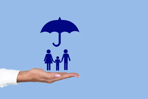 Umbrella Concept Family Protection Safety Finance Insurance Female Palm Copy — Stock Photo, Image