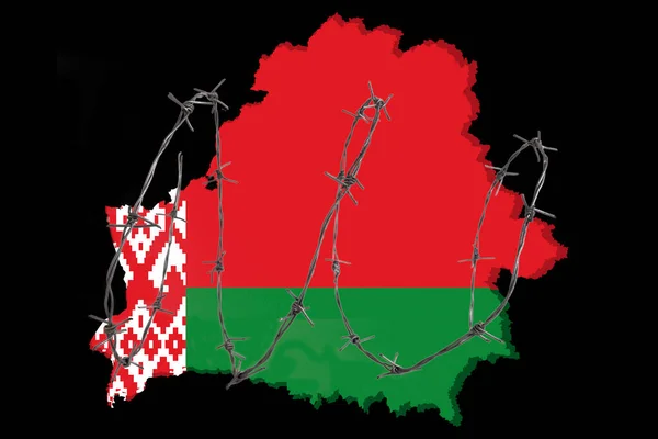 Ostnatý Drát Pozadí Zeměpisné Mapy Běloruské Republiky Barvách Národní Vlajky — Stock fotografie