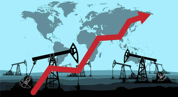 Графічне Зростання Нафтова Установка Котирування Нафти Зростають Видобуток Нафти Червона — стоковий вектор