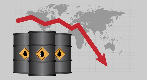 Chute Prix Pétrole Récession Bannière Avec Flèche Barils Pétrole Sur — Image vectorielle