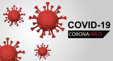 Mikroskobik virüslü Covid-19 Coronavirus pankartı. Vektör illüstrasyonu