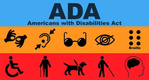 Ada 美国残疾人法 概念与关键词 字母和图标 彩色平面矢量插图 矢量说明 — 图库矢量图片