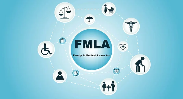 FMLA. Sosyal Hizmetler Simgeleriyle Aile ve Sağlık Hizmetleri Hasta İzni Yasası. Vektör illüstrasyonu