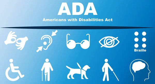 Ada 美国残疾人法 概念与关键词 字母和图标 彩色平面矢量插图 被淡蓝色的背景隔离 矢量说明 — 图库矢量图片
