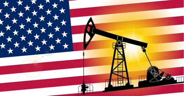 Ölplattform Mit Dem Hintergrund Einer Amerikanischen Flagge Vektorillustration — Stockvektor
