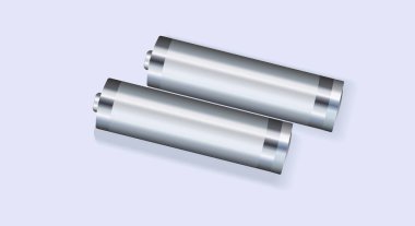 İki lityum iyonlu pil, alkalin piller, metal, gümüş. Uzayı kopyala Vektör illüstrasyonu