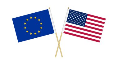 Avrupa Birliği ve Amerikan bayrakları. Dostluk ve işbirliği sembolü. Vektör illüstrasyonu