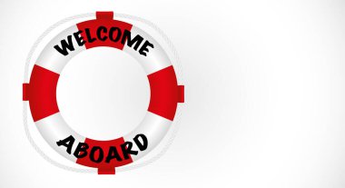 Gemiye hoş geldiniz, canlı kırmızı beyaz Lifebuoy hatırlatma metniyle. Uzayı kopyala Vektör illüstrasyonu