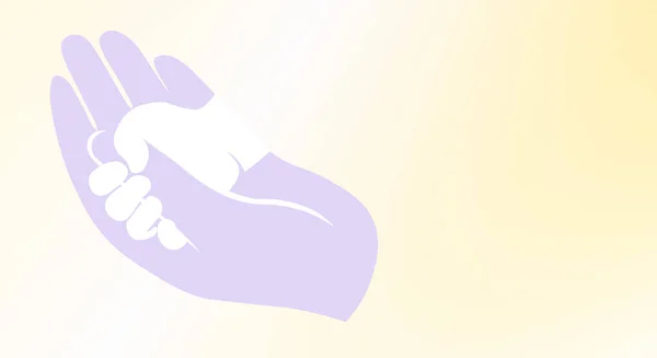 Female Hand Mom Holds Hand Newborn Baby Gradient Background Concept — стоковый вектор