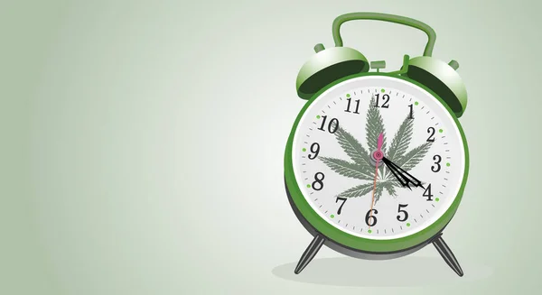 Hoja Marihuana Cannabis Medicinal Reloj Despertador Clásico Con Agujas Que — Archivo Imágenes Vectoriales