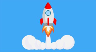 Startup project. Horizontal concept, banner, rocket launch.