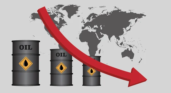 Oil Price Falls Recession Banner Arrow Oil Barrels Background World — стоковое фото