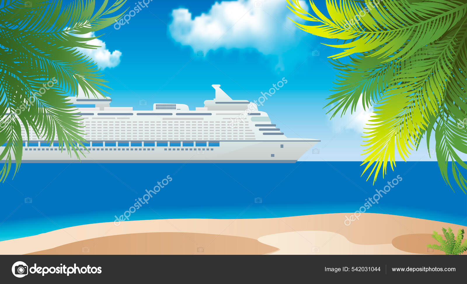 Cruise Ship Island Palm Trees Caribbean Early Travel Booking Travel Stock  Vector by ©Vadzim 542031044, image size:1600x973