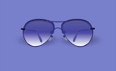 Mor bir arka planda, son moda renk gözlüklü, güneş gözlüğü. Seyahat aksesuarı. kopyalama alanı. Vektör illüstrasyonu