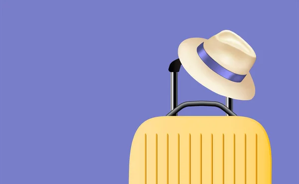 Valise Voyage Jaune Avec Chapeau Sur Very Peri Couleur 2022 — Image vectorielle