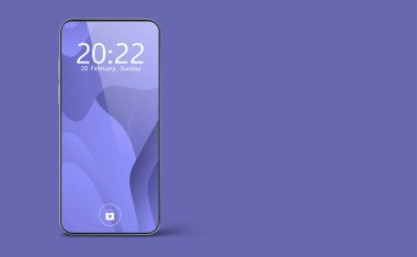 Gerçekçi akıllı telefon dikey olarak yerleştirilir, ekranda 20 saat 22 dakikalık bir zaman dilimi çok Peri tarzında modayı gösterir. kopyalama alanı. Vektör illüstrasyonu