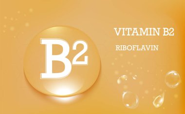B2 vitaminli su damlası, riboflavin turuncu renk ve yapı. Vitamin kompleksi. Güzellik, cilt bakımı tasarımı. Pankart. Vektör illüstrasyonu