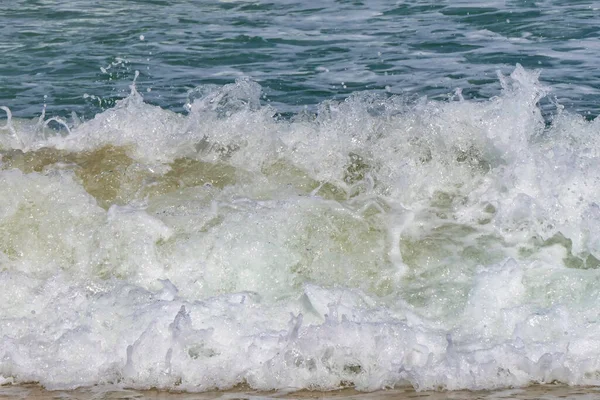 Foam Splashes Coastal Waves Sandy Beach Mediterranean Sea Israel — Foto de Stock