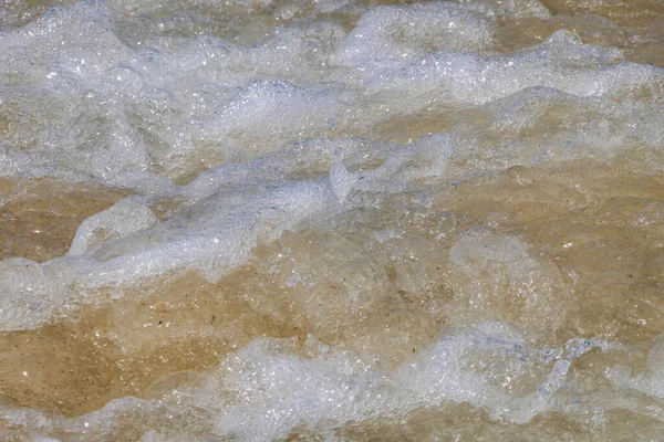 Foam Splashes Coastal Waves Sandy Beach Mediterranean Sea Israel — Stock Photo, Image