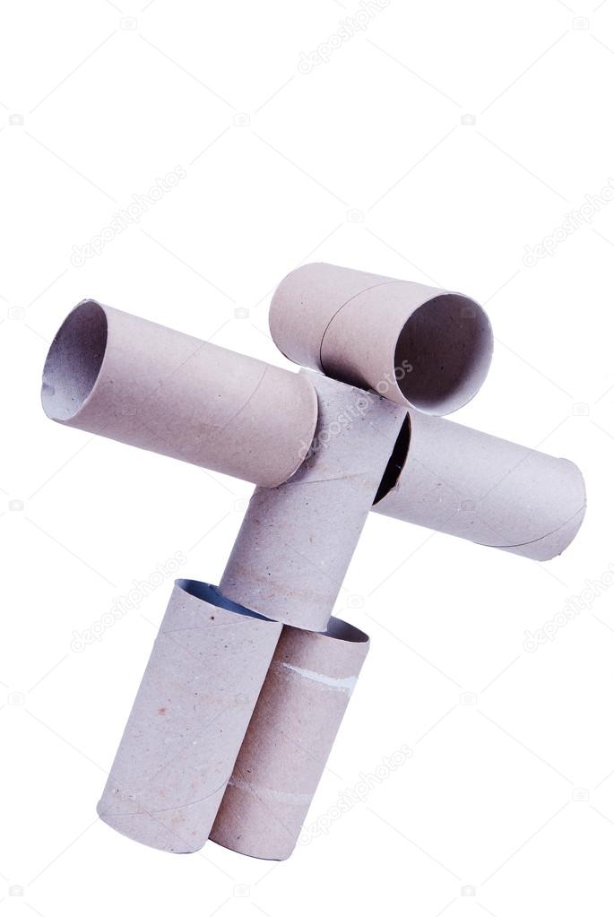 Figure made of empty toilet paper rolls